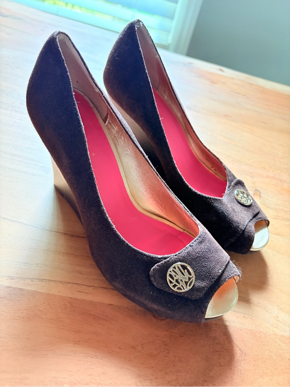 Lilly Pulitzer Brown Suede Peep Toe Wedges Size 7M